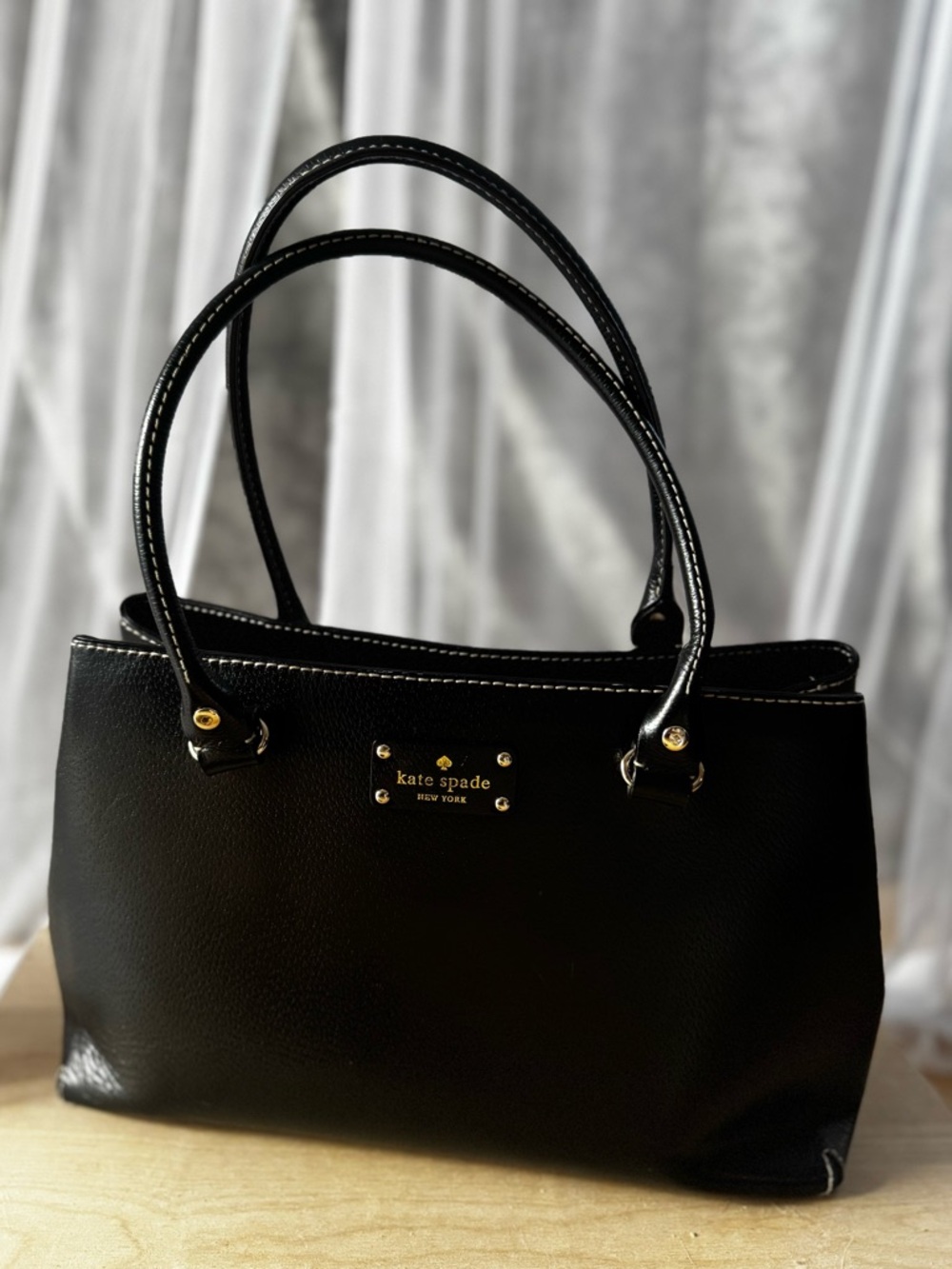 Kate Spade New York Black Pebbled Leather Tote Bag Shoulder Purse Classic